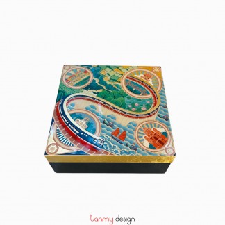 North-South Railway square lacquer box 15x15x6 cm